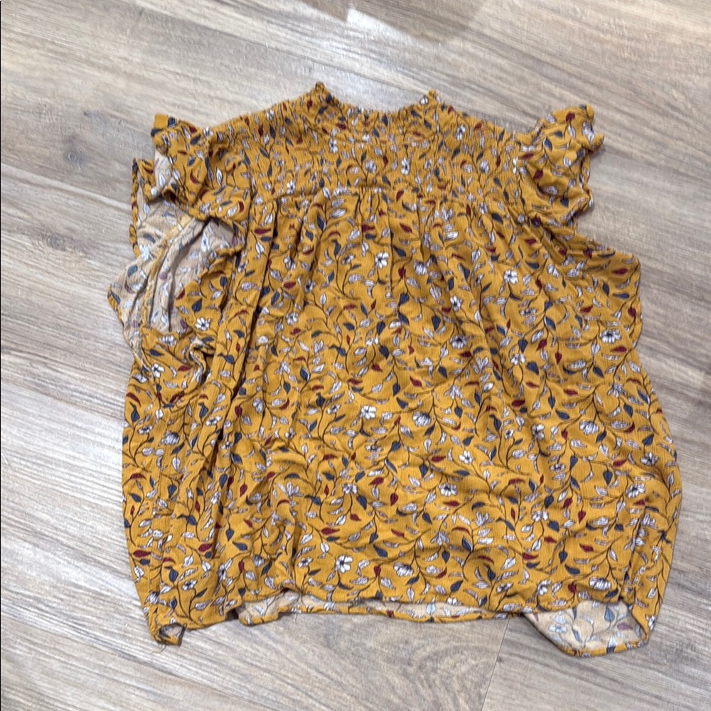 Floral Mustard flutter sleeve Yellow Blouse